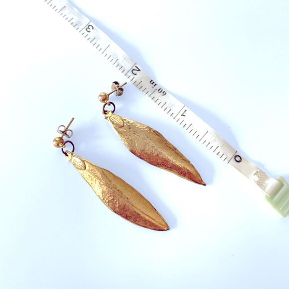 Gold Dipped Feather Drop Earrings - Picture 3 of 3